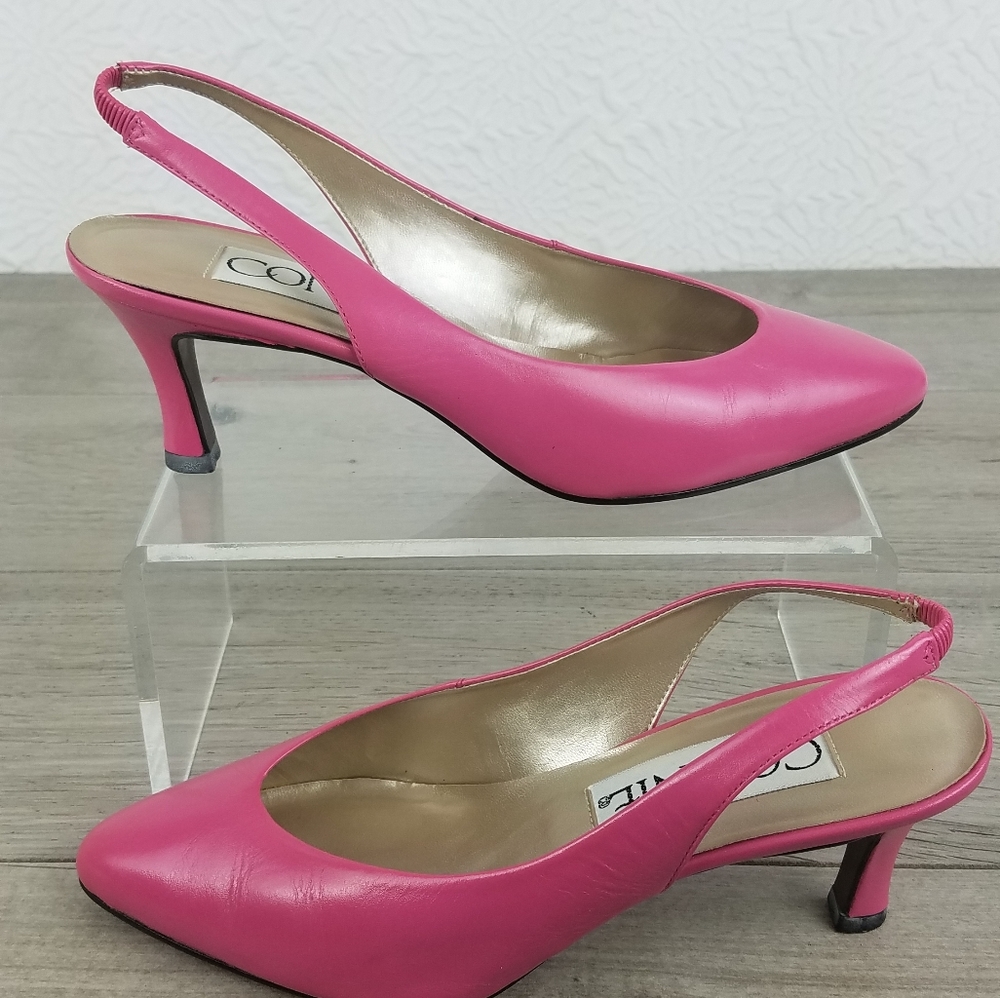 Connie sling back pink leather heels
